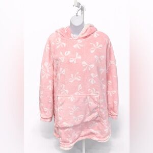 Plush Hooded Lounge Pullover – Pink w/ Bows| One Size